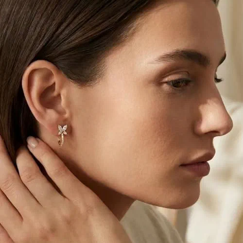 Leviev, Butterfly Hoop Earrings, Marquise and Round Diamonds, 18K Yellow Gold — view 3