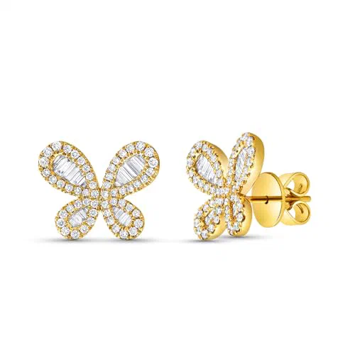 Leviev, Butterfly Stud Earrings, Baguette Diamonds, 18K Yellow Gold