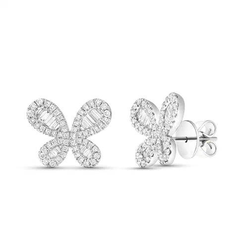 Leviev, Butterfly Stud Earrings, Baguette Diamonds, 18K White Gold