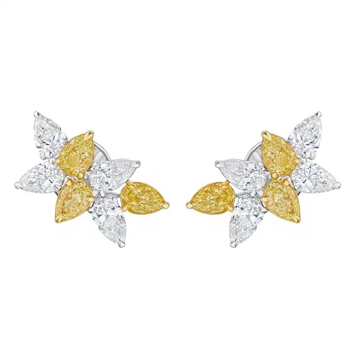 Leviev, Hale 7.10 Carat Yellow & White Cluster Diamond Earring in 18K Gold