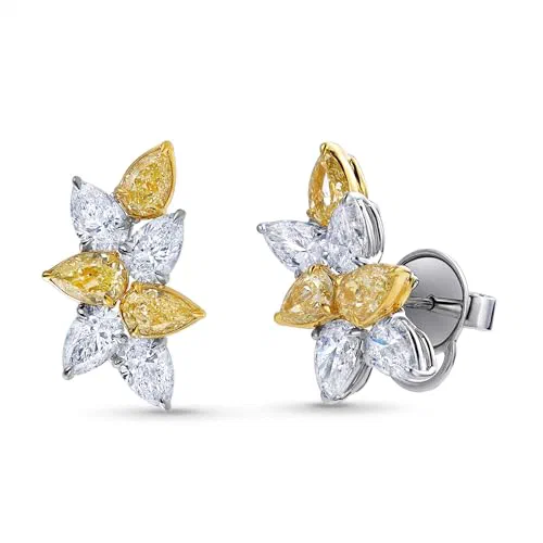 Leviev, Hale 7.10 Carat Yellow & White Cluster Diamond Earring in 18K Gold — view 3