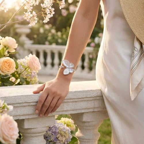 Leviev, Natural Diamonds Bangle, White, 18K White Gold, Womens Luxury Mother-of-Pearl Bracelet, 2.90 CT Diamond Weight — view 3