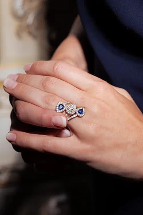 Leviev, Pear Shape Diamond Spiral Ring, 18K White Gold, Natural Diamond and Sapphire, VS Clarity, G Color — view 3
