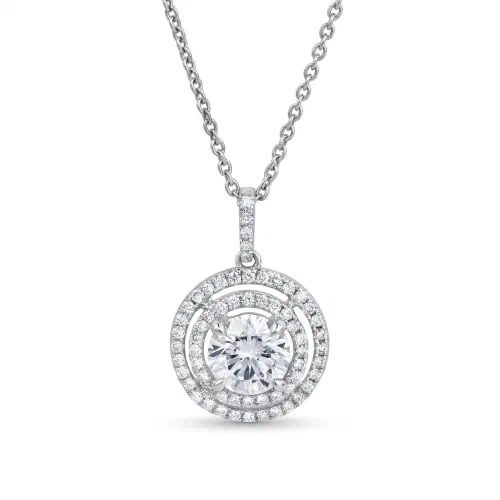 Leviev, Round Cut Diamond Pendant Necklace with Double Halo, 2 CT