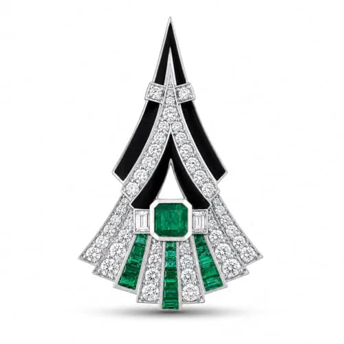 Lexington 3.77 Carat Emerald & Diamond Brooch in 18K White Gold