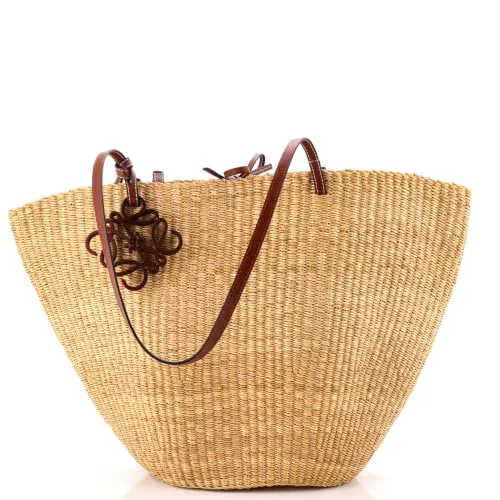Loewe, Pre-Loved Shell Basket Bag Woven Raffia Medium