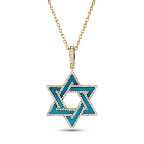 Magen Azure 1.45 Carat Turquoise & Diamond Star of David Pendant Necklace in 18K Gold