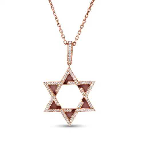 Magen Opaline 0.65 Carat Opal & Diamond Star of David Pendant Necklace in 18K Rose Gold