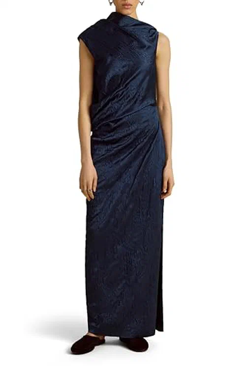 Marina Moscone, Satin Jacquard Column Dress
