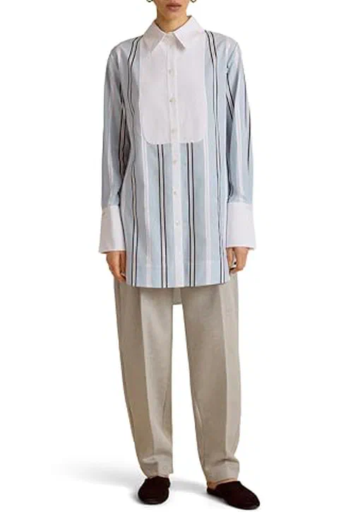 Marina Moscone, Slim Striped Tuxedo Shirt, L