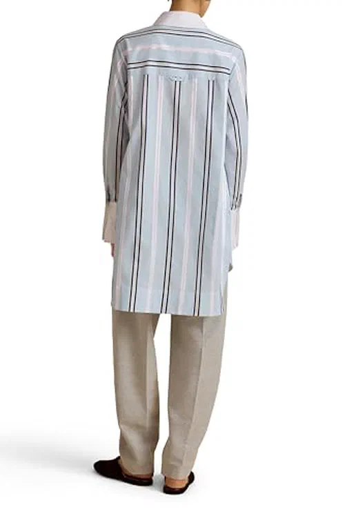 Marina Moscone, Slim Striped Tuxedo Shirt, L — view 3