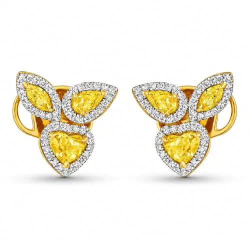 Mariposa 2.27 Carat Yellow & White Diamond Stud Earrings in 18K Gold