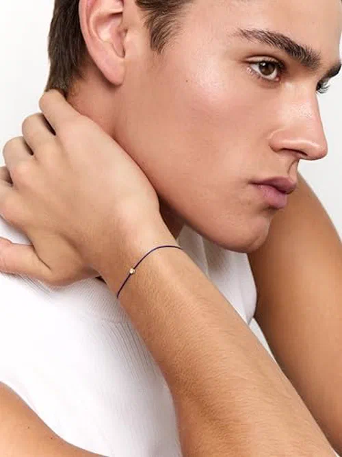 MATEO New York, 14kt Diamond Dot on Blue Nylon Bracelet — view 3