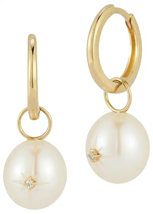 MATEO New York, 14kt Diamond Studded Baroque Pearl Drop Earrings