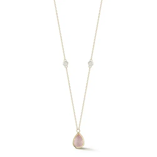 MATEO New York, 14kt Pear and Diamond Bezel Necklace