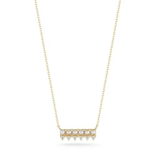 Mateo New York, 14kt The Little Things Pearl and Diamond Horizontal Bar Yellow Gold Necklace For female, womens