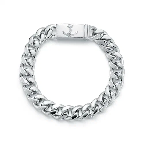 MATEO New York, Anchor Lock Cuban Link Chain Bracelet, 8in, Sterling Silver