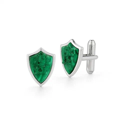 MATEO New York, Carved Lion Malachite Shield Cufflinks