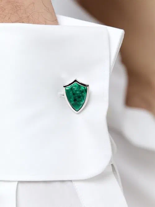 MATEO New York, Carved Lion Malachite Shield Cufflinks — view 3