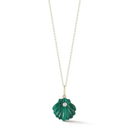 MATEO New York, Carved Malachite Venus Shell Necklace - 16" + 2" Chain