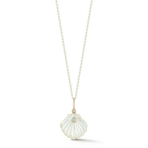 MATEO New York, Carved Mother of Pearl Venus Shell Necklace - 16" + 2" Chain