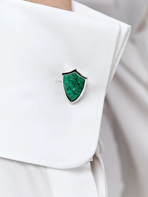 MATEO New York, Carved Stallion Malachite Shield Cufflinks — view 3
