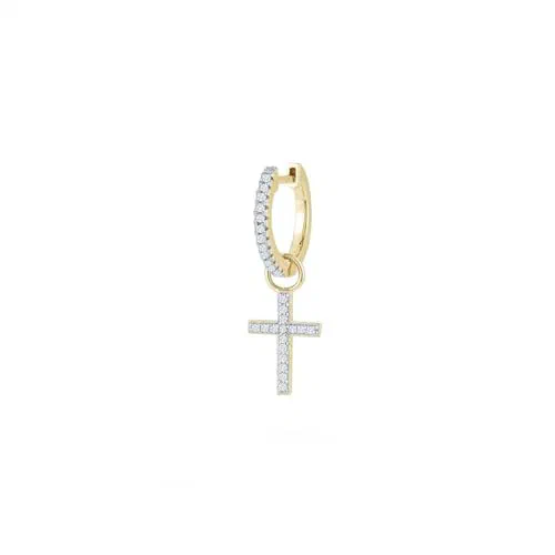 MATEO New York, Diamond Huggie with Detachable Diamond Cross, 14K Yellow Gold