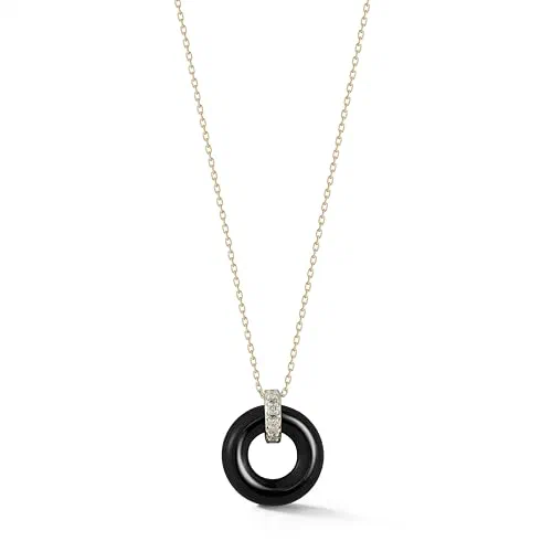 MATEO New York, Donut and Diamond Door Knocker Necklace, Black Onyx, 14Kt Yellow Gold, 18in