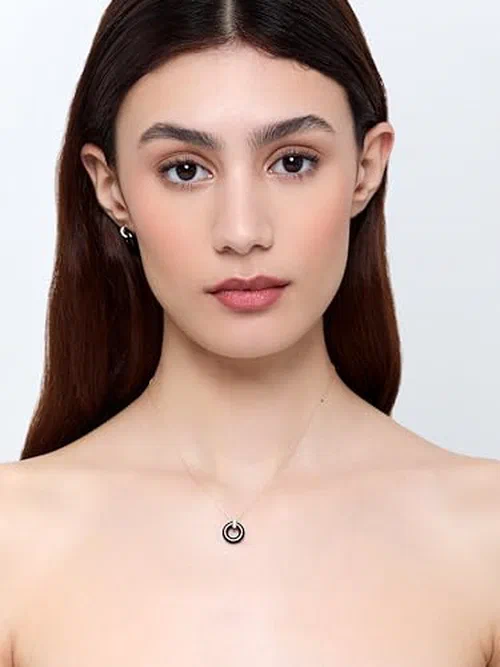 MATEO New York, Donut and Diamond Door Knocker Necklace, Black Onyx, 14Kt Yellow Gold, 18in — view 3