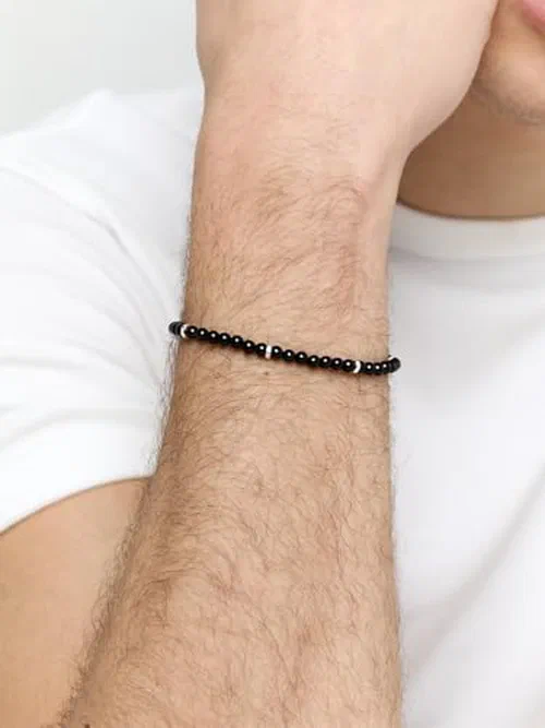 MATEO New York, Hex Nut Onyx Bead Bracelet, 8.5" Length — view 3