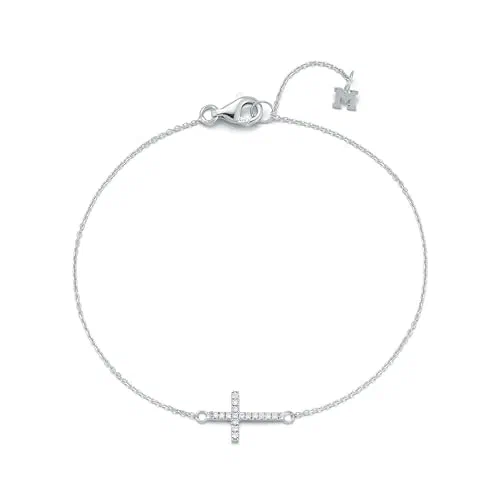 MATEO New York, Mini Diamonds Cross Bracelet, Sterling Silver