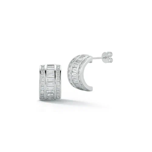 Mateo New York, Platinum and Diamond Baguette Half Hoop Earrings