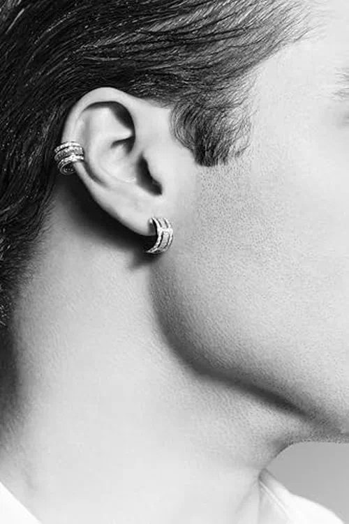 Mateo New York, Platinum and Diamond Baguette Half Hoop Earrings — view 3