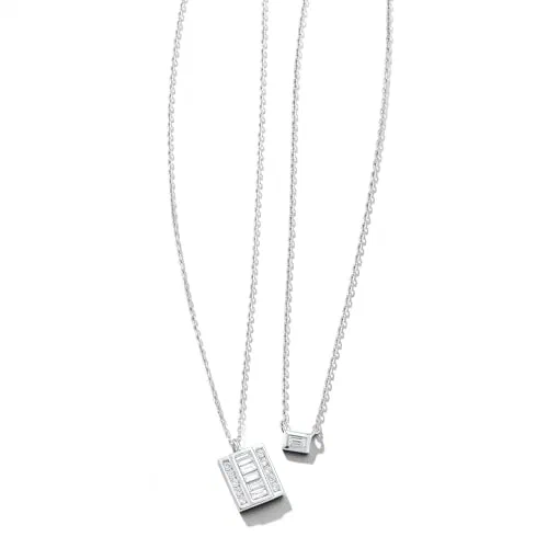 MATEO New York, Platinum and Diamond Baguette Necklace - 16" + 2" Ext — view 3