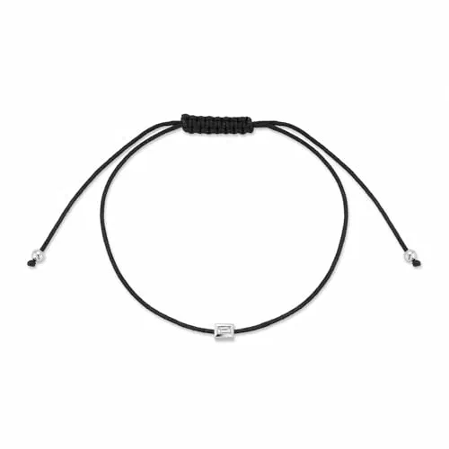 MATEO New York, Platinum and Diamond Baguette on Black Nylon Cord Bracelet