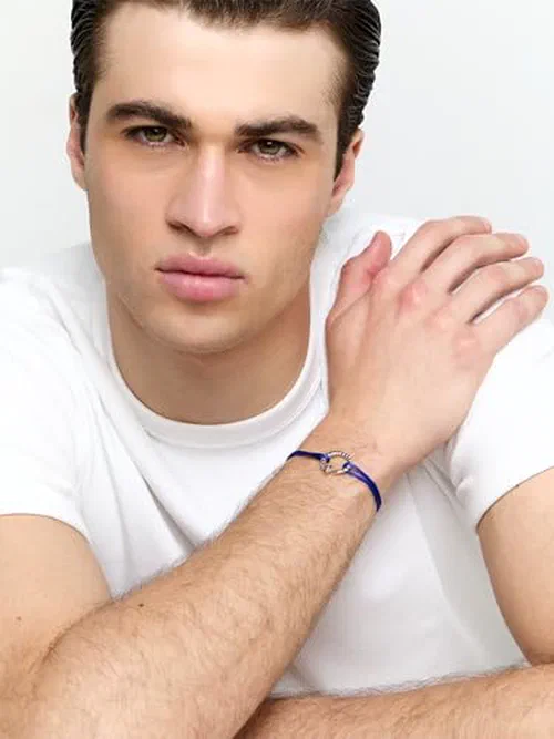 MATEO New York, Screw Circ on Blue Nylon Cord Bracelet, 8.5" — view 3