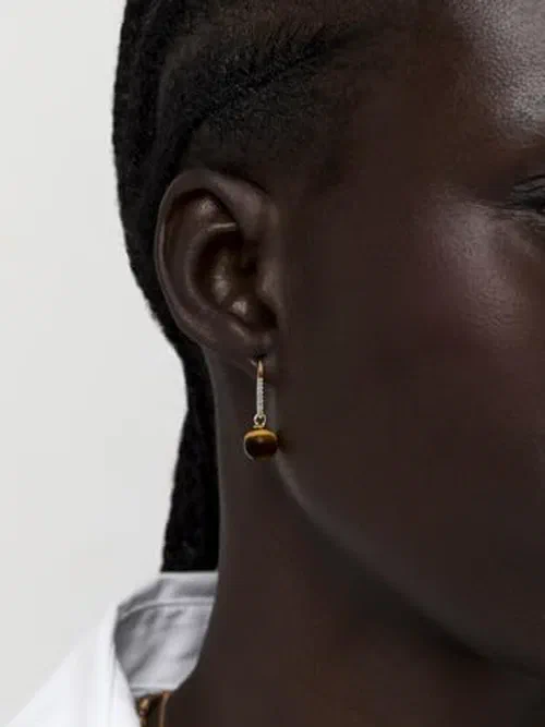 MATEO New York, Single Tigers Eye Drop Earrings — view 3