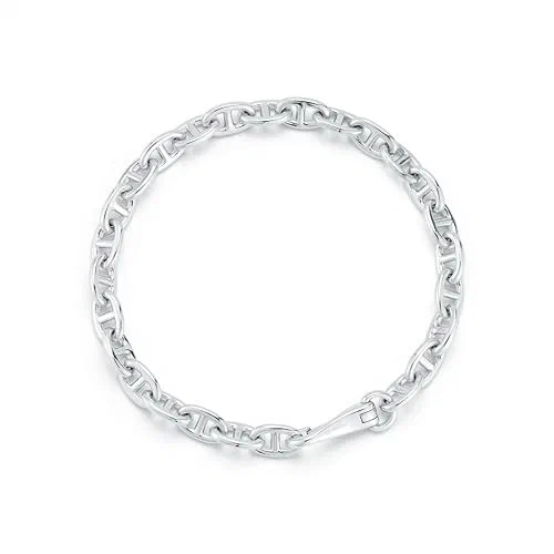 MATEO New York, Small Anchor Link Chain Bracelet, 8in, Sterling Silver