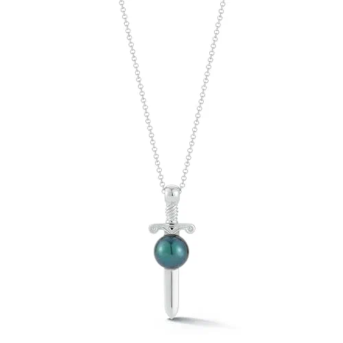 MATEO New York, Sterling Silver Sword in Pearl Necklace
