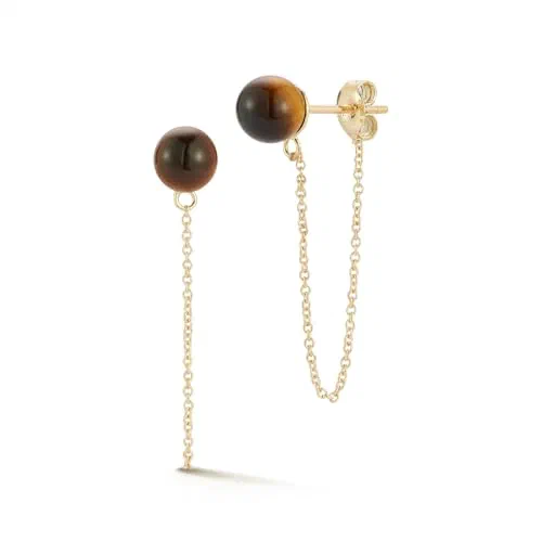 MATEO New York, Tigers Eye Stud with Chain Drop Earring