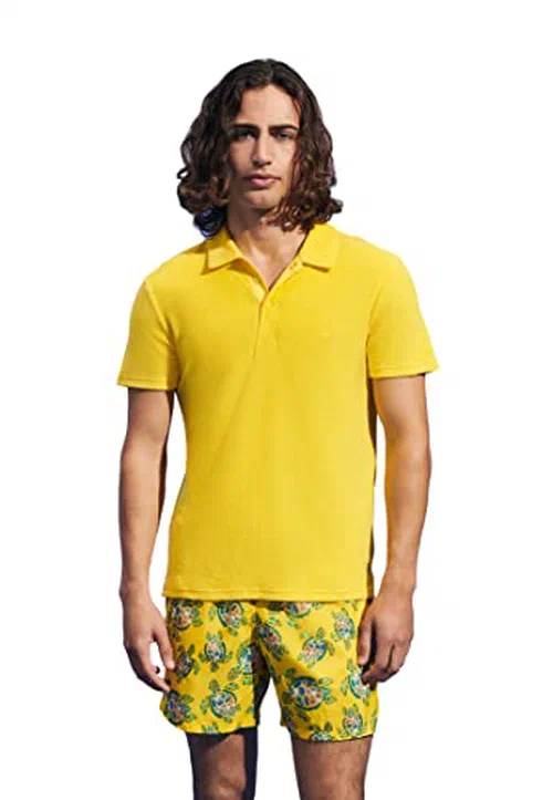 Men Jacquard Polo Solid Sun,4XL — view 3