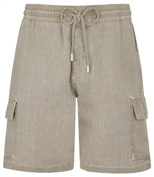 Men Linen Bermuda Shorts Mineral Dye Eucalyptus,Eucalyptus,S