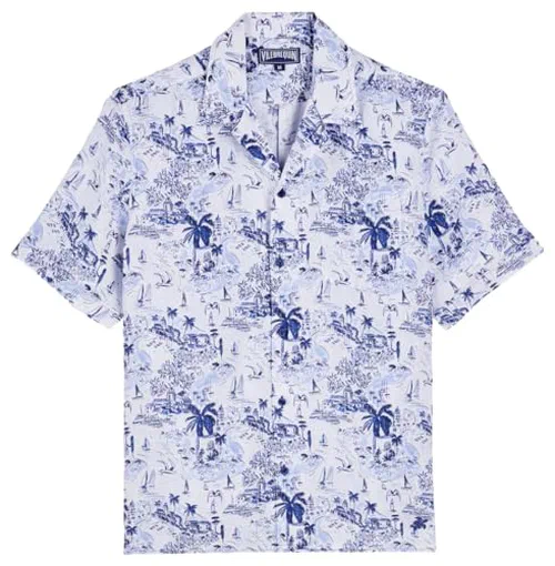 Men Linen Bowling Shirt Riviera, XXL