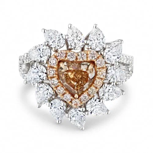 Miel 3.38 Carat Fancy Brown Orange Heart Shaped Diamond Ring in 18K White Gold