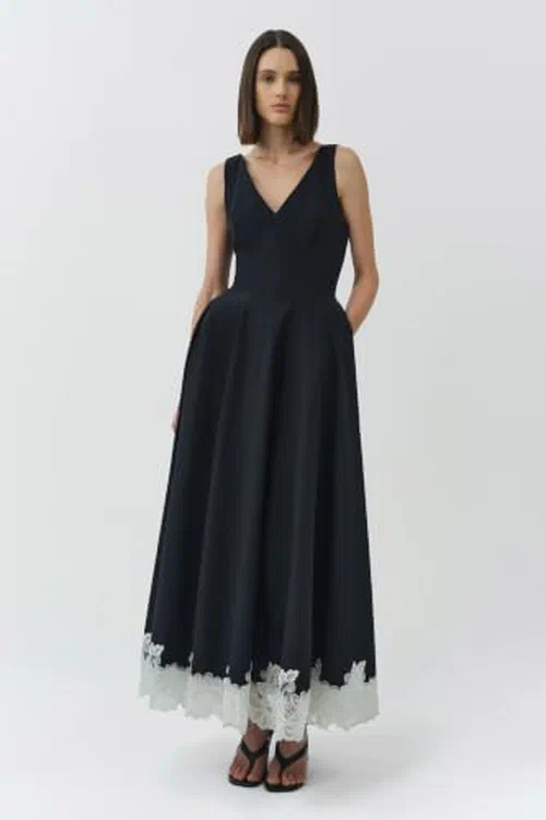 Mira Cotton Faille Lace Midi Dress — view 3