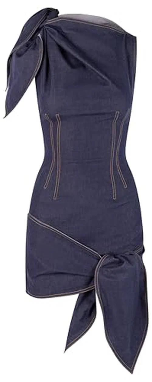 MONSE, Denim Effect Bow-Tie Mini Dress