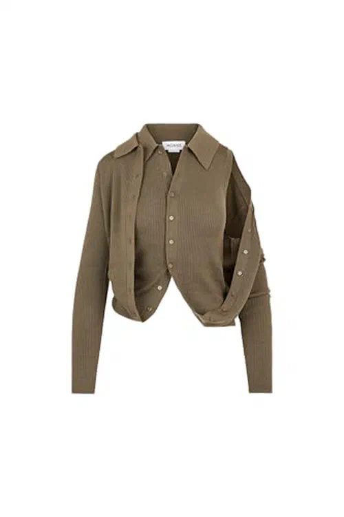 MONSE, Fold Up Slim Ribbed Cardigan, M