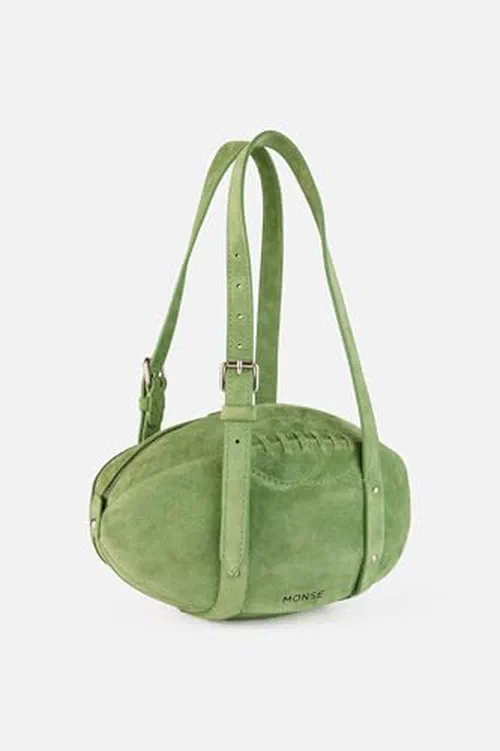 MONSE, Football Shoulder Bag In Green Suede, OS