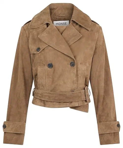 MONSE, Layering Cropped Suede Trench Coat, L