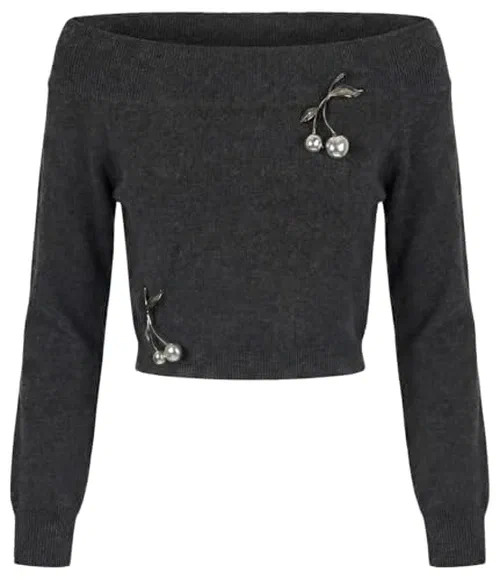 MONSE, Off Shoulder Cherry Sweater